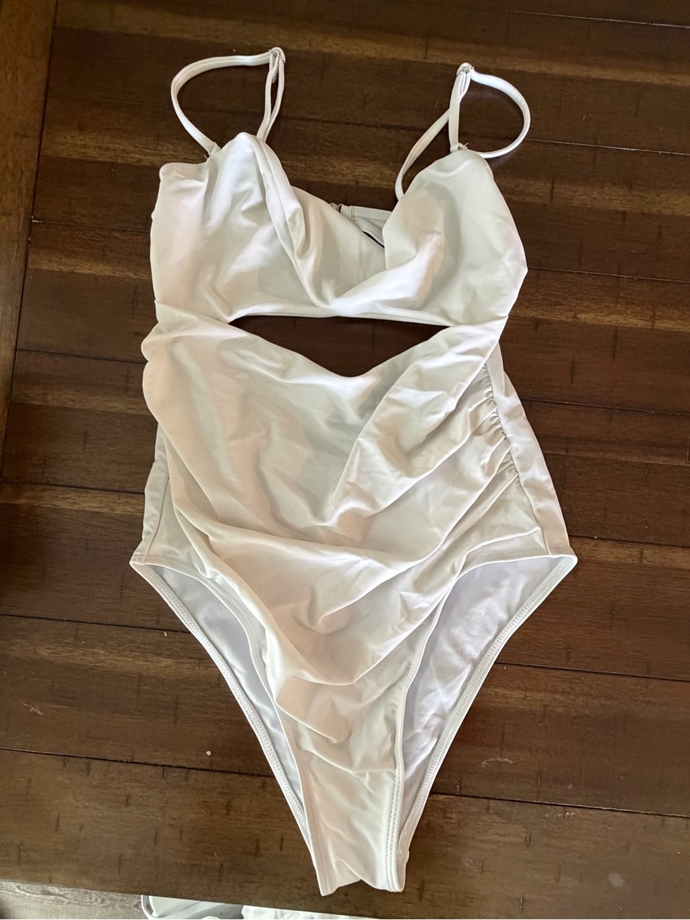SHEIN White Cutout Ruched One Piece Swimsuit M NWOT